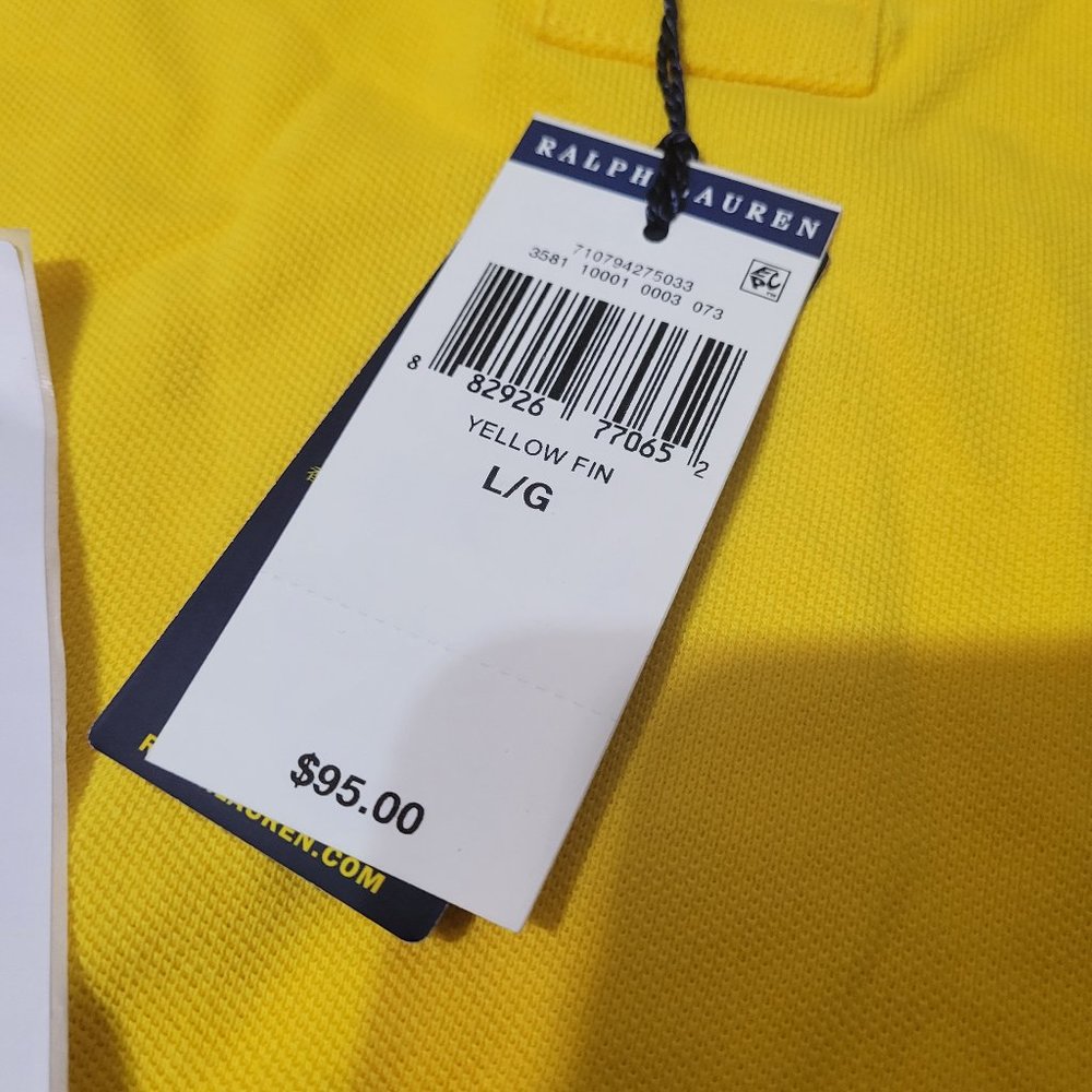 Polo Ralph Lauren Iconic Mesh Shirt Yellow Bright Blue Large Golf Classic Fit - Picture 3 of 11